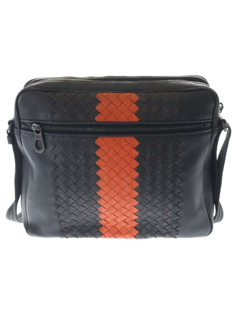 Bottega Veneta Intrecciato Shoulder Bag Black Orange Leather